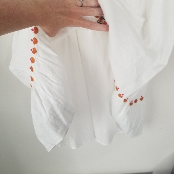 NWT Madewell White Embroidered Linen-Blend Raglan Ruffle Mini Dress XS Boho 70's - Picture 11 of 16